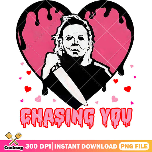 Michael Myers chasing you valentine png, horror valentine png