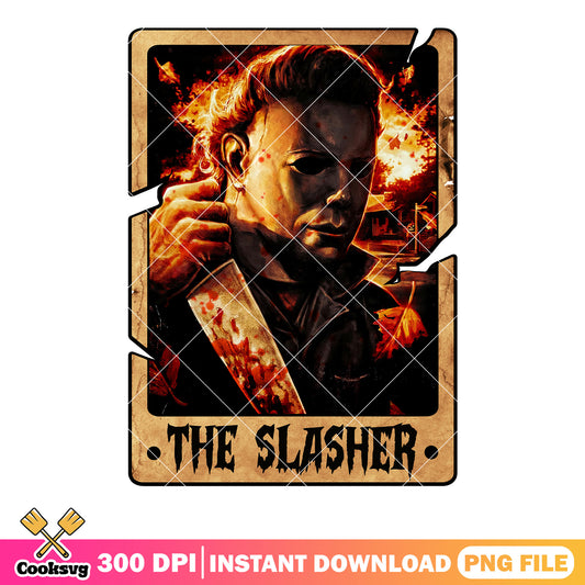 Michael myers bloody knife png, fire design png, spooky halloween png