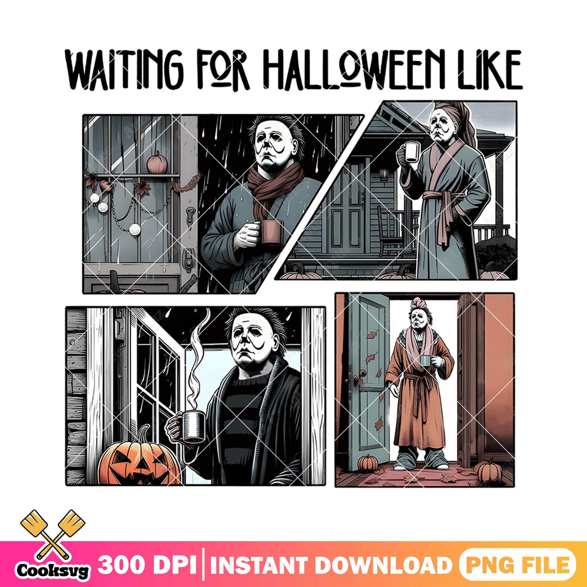Michael myers relaxing coffee png, horror movie png, halloween png