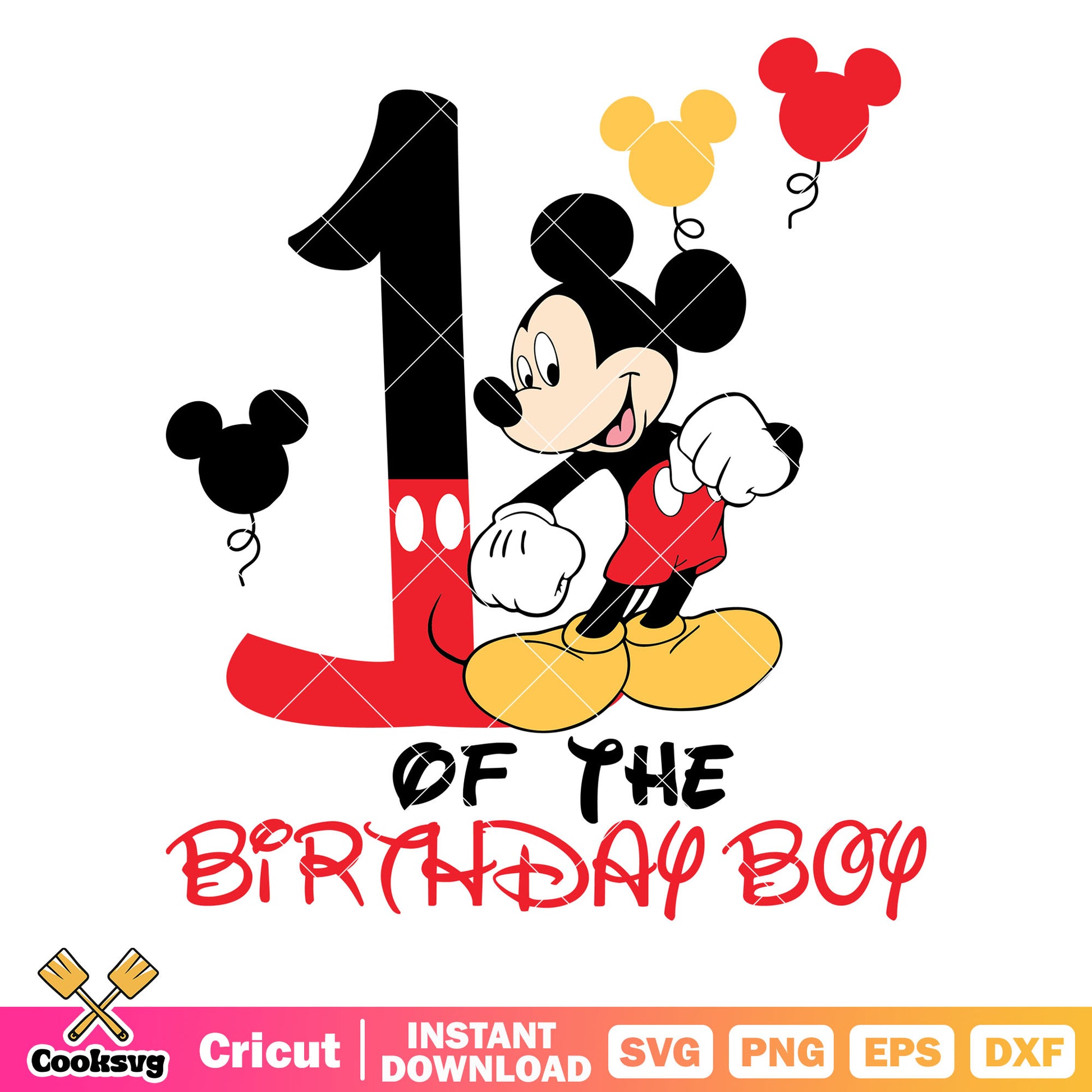 Mickey 1st of the birthday boy red vibe svg, disney happy birthday​ svg