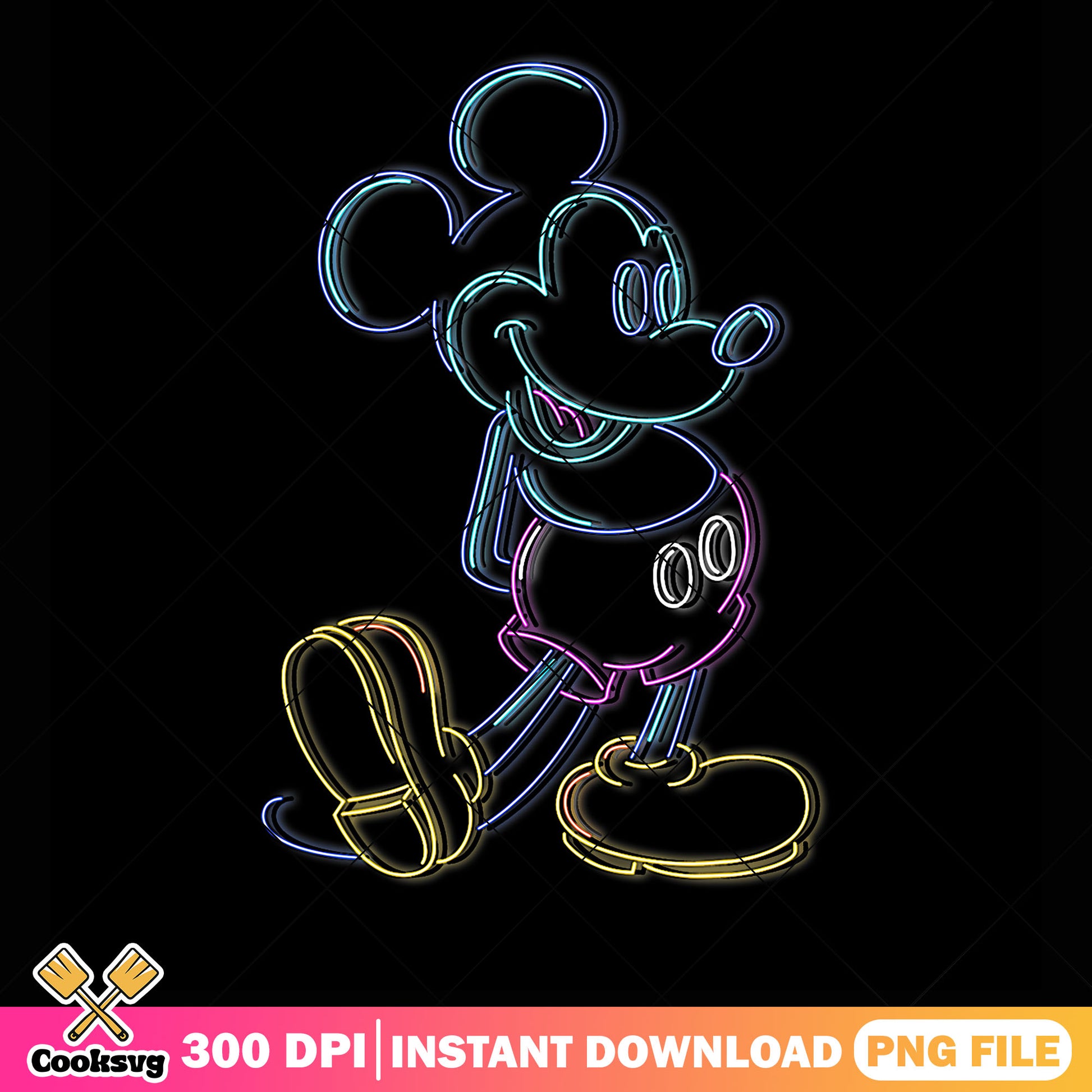 Mickey And Friend Neon Line Portrait png, mickey movie png, disney png