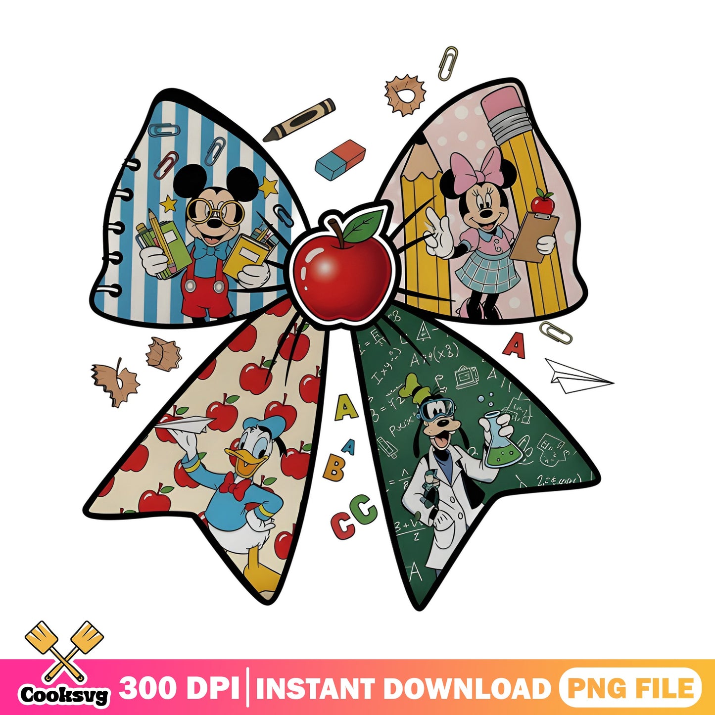 Mickey And Friends Back To School Bow PNG, Disney PNG, Teacher PNG