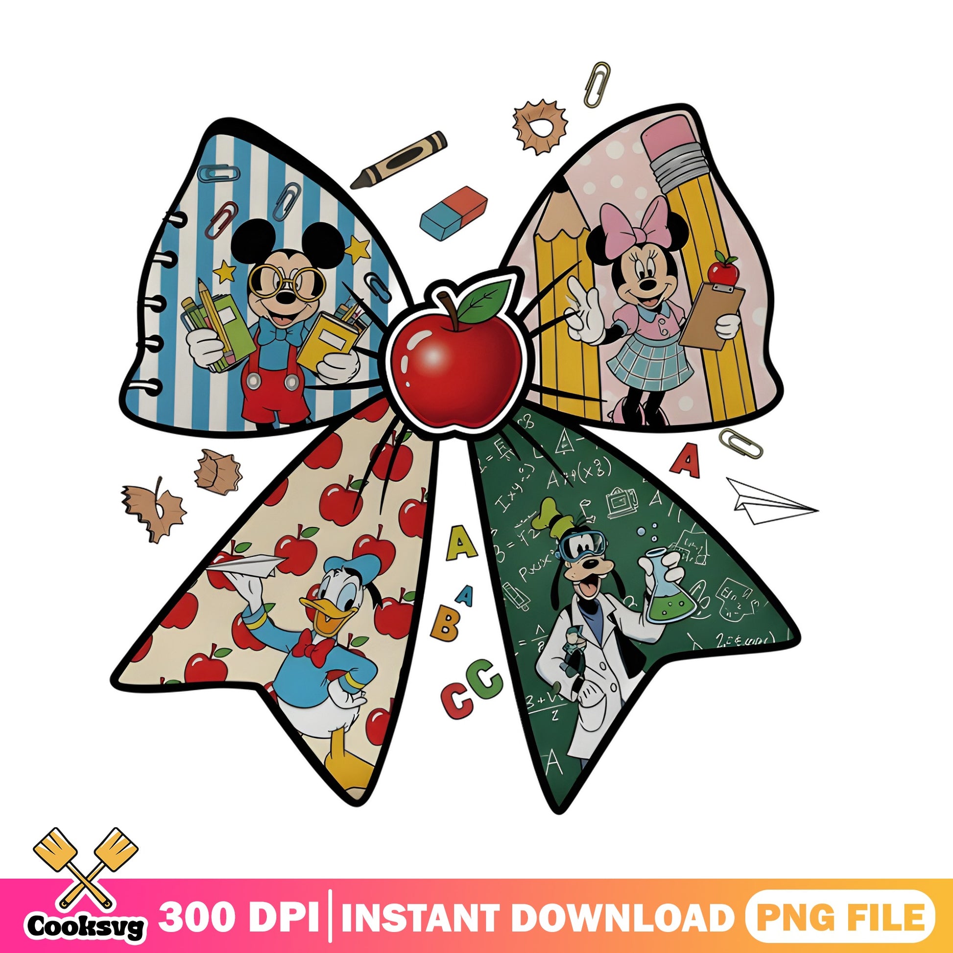 Mickey And Friends Back To School Bow PNG, Disney PNG, Teacher PNG