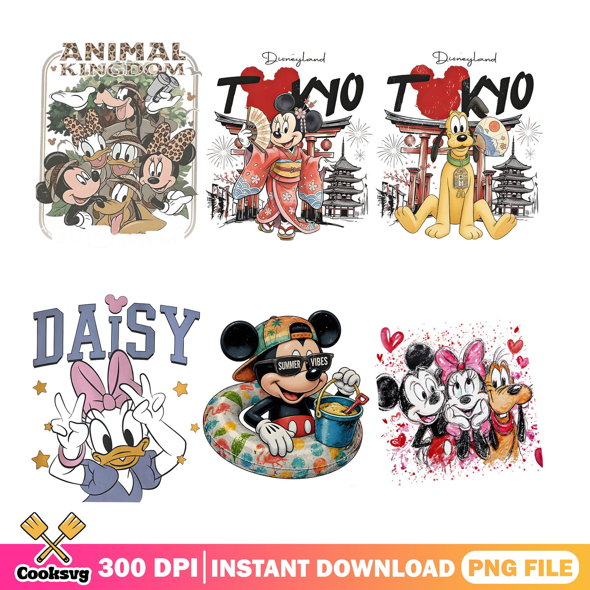 Mickey And Friends Disney PNG Bundle, Disneyland Tokyo PNG, Summer PNG