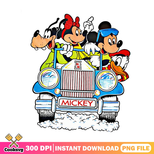 Mickey And Friends Riding Car PNG, Disney Characters PNG, Mickey Mouse PNG