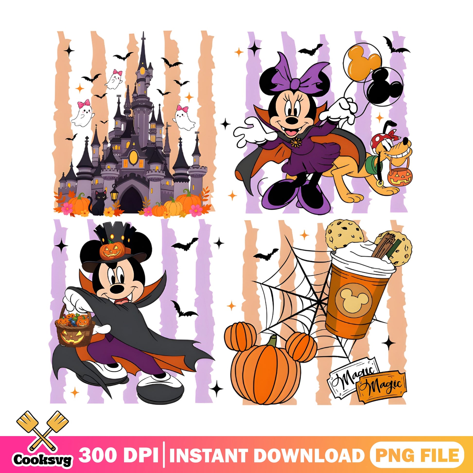 Mickey Minnie Halloween PNG Bundle, Disney Halloween PNG, Spooky Castle PNG