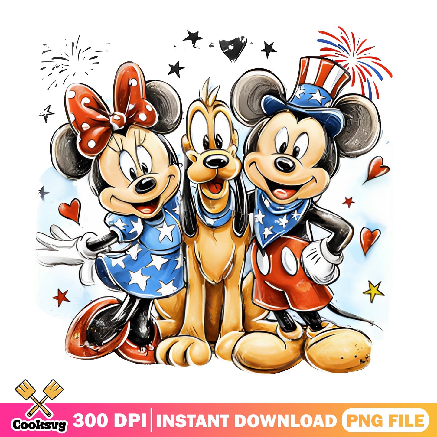 Mickey Minnie Pluto 4th Of July PNG, Disney Friends PNG, Independence Day PNG