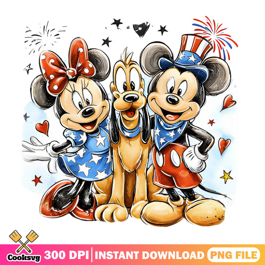 Mickey Minnie Pluto 4th Of July PNG, Disney Friends PNG, Independence Day PNG