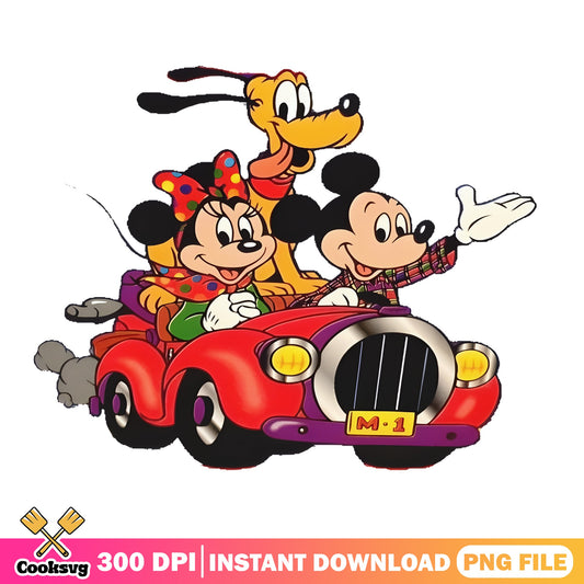 Mickey Minnie Pluto Car Ride PNG, Disney Friends PNG, Mickey Mouse PNG