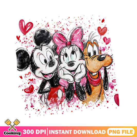 Mickey Minnie Pluto Valentine PNG, Disney Friends PNG, Love PNG