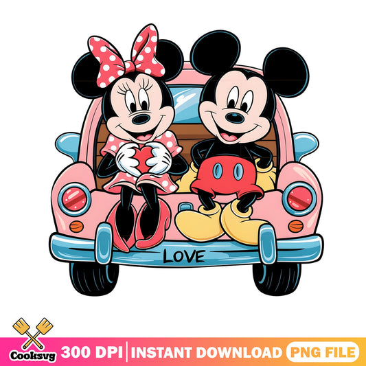 Mickey Minnie Valentine Love Car PNG, Disney Couple PNG, Valentine PNG