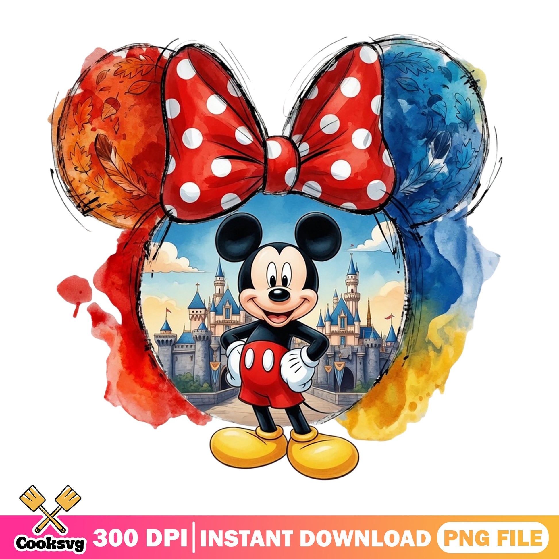 Mickey Mouse Disney Castle Watercolor PNG, Minnie Ears PNG, Disney Trip PNG