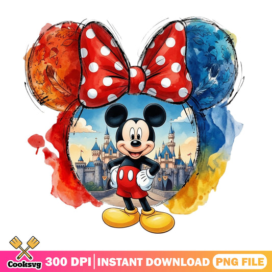 Mickey Mouse Disney Castle Watercolor PNG, Minnie Ears PNG, Disney Trip PNG