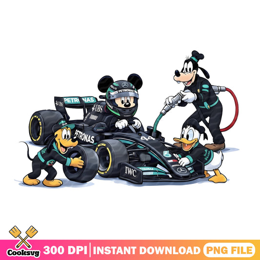 Mickey Mouse F1 Racing PNG, Disney Characters Formula 1 PNG, Racing PNG