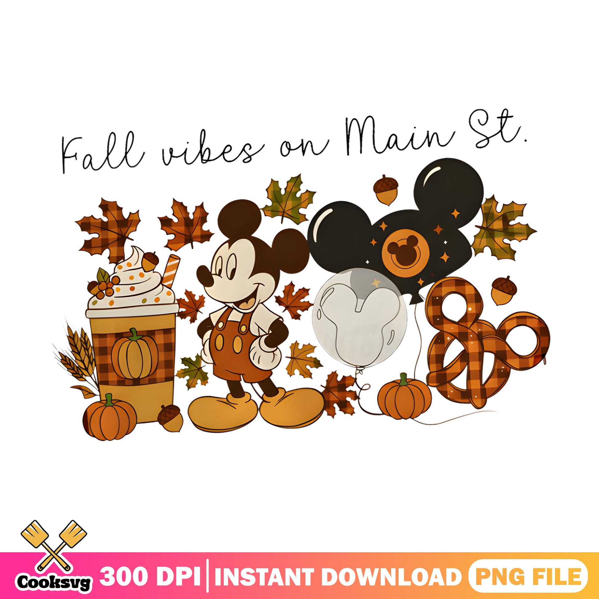 Mickey Mouse Fall Vibes On Main Street PNG, Disney Fall PNG, Halloween PNG