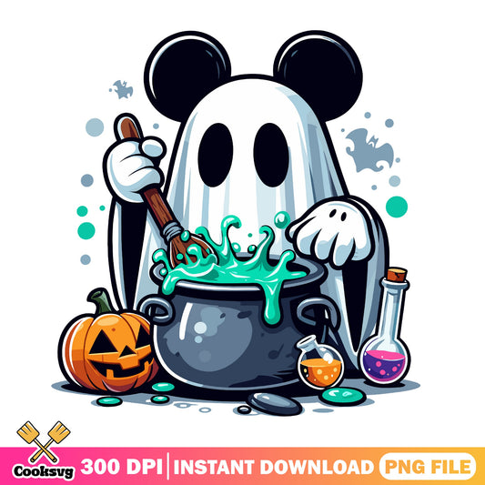 Mickey Mouse Ghost Halloween PNG, Disney Halloween PNG, Spooky Cauldron PNG