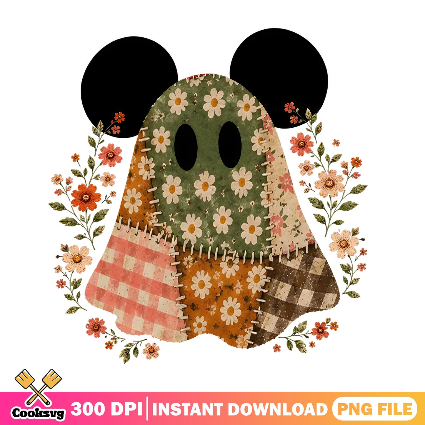 Mickey Mouse Ghost Halloween PNG, Floral Boho Ghost, Halloween PNG