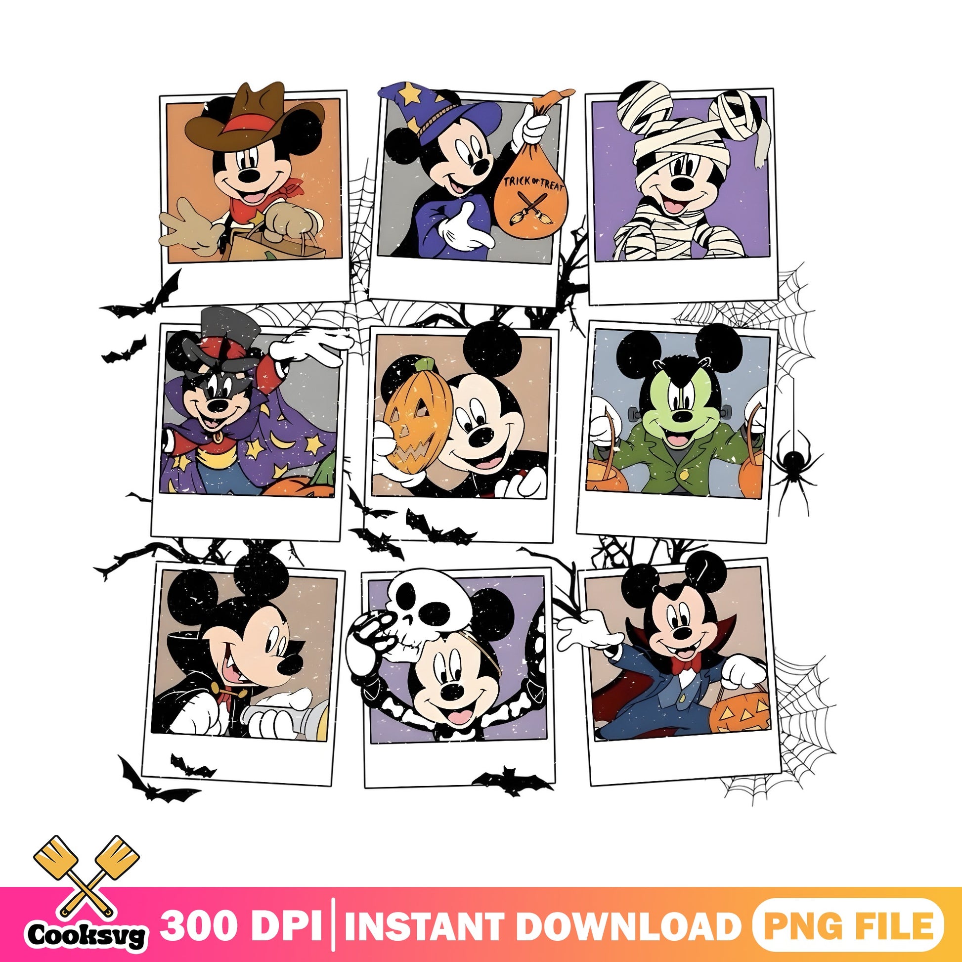Mickey Mouse Halloween Polaroid PNG, Disney Halloween PNG, Trick Or Treat PNG