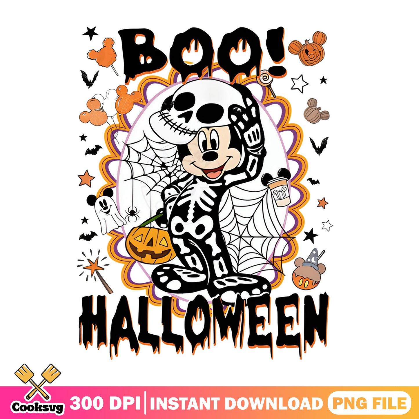 Mickey Mouse Halloween Skeleton PNG, Boo Halloween PNG, Disney PNG