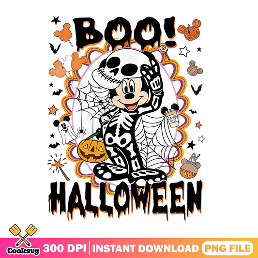 Mickey Mouse Halloween Skeleton PNG, Boo Halloween PNG, Disney PNG