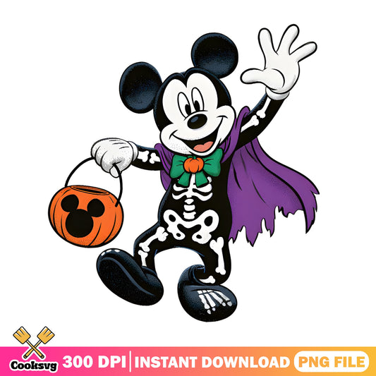 Mickey Mouse Halloween Skeleton PNG, Disney Halloween PNG, Trick Or Treat PNG