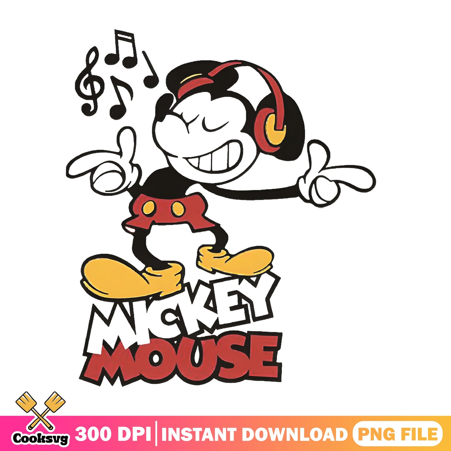 Mickey Mouse Headphones Music PNG, Disney Mickey PNG, Retro Mickey Mouse PNG