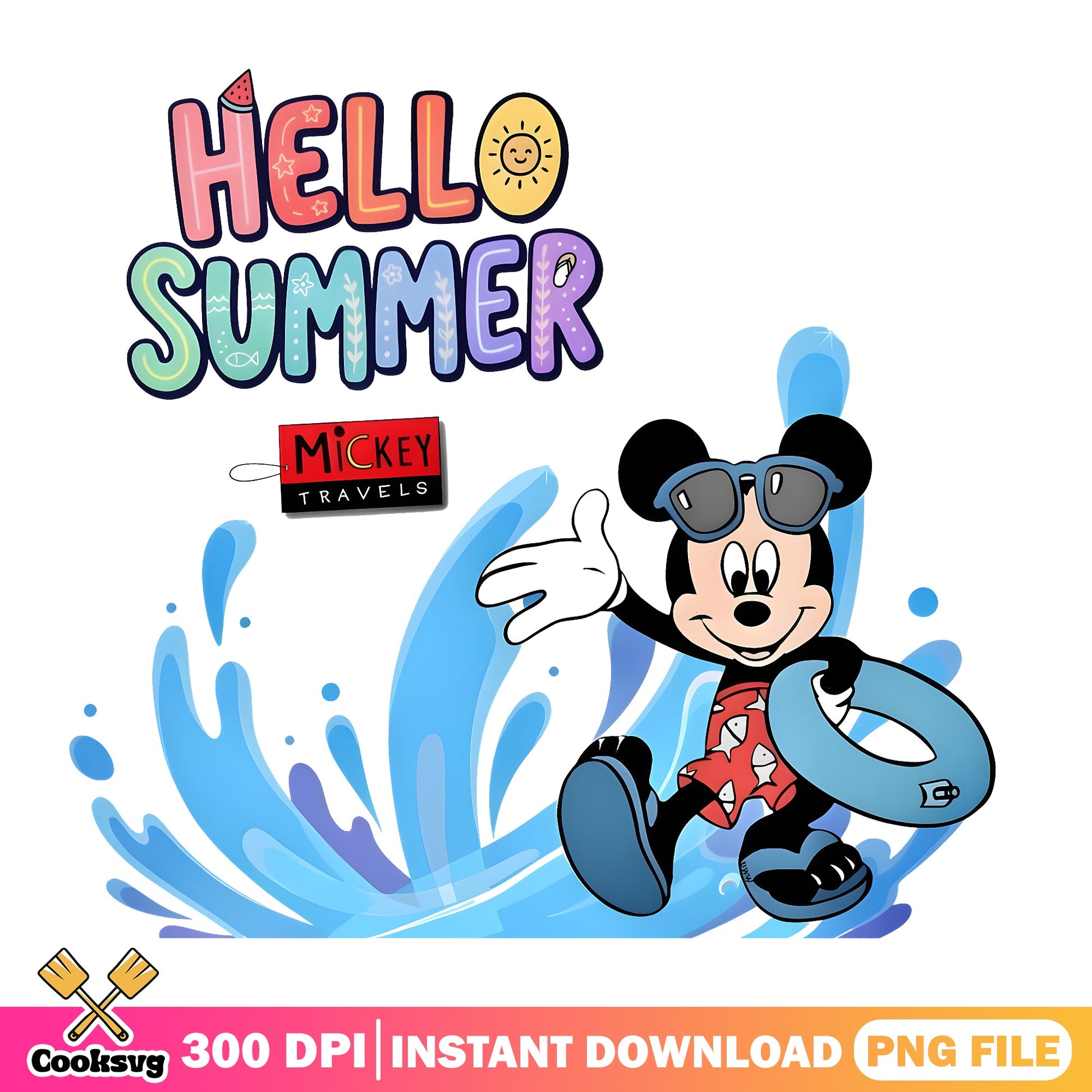 Mickey Mouse Hello Summer PNG, Disney Summer PNG, Mickey Travels PNG