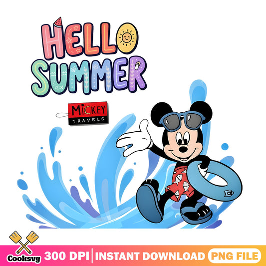Mickey Mouse Hello Summer PNG, Disney Summer PNG, Mickey Travels PNG