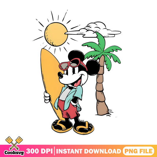 Mickey Mouse Summer Beach Surfing PNG, Disney Summer PNG, Vacation PNG