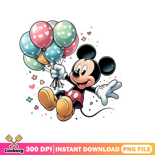 Mickey Mouse With Balloons PNG, Disney Birthday PNG, Mickey PNG