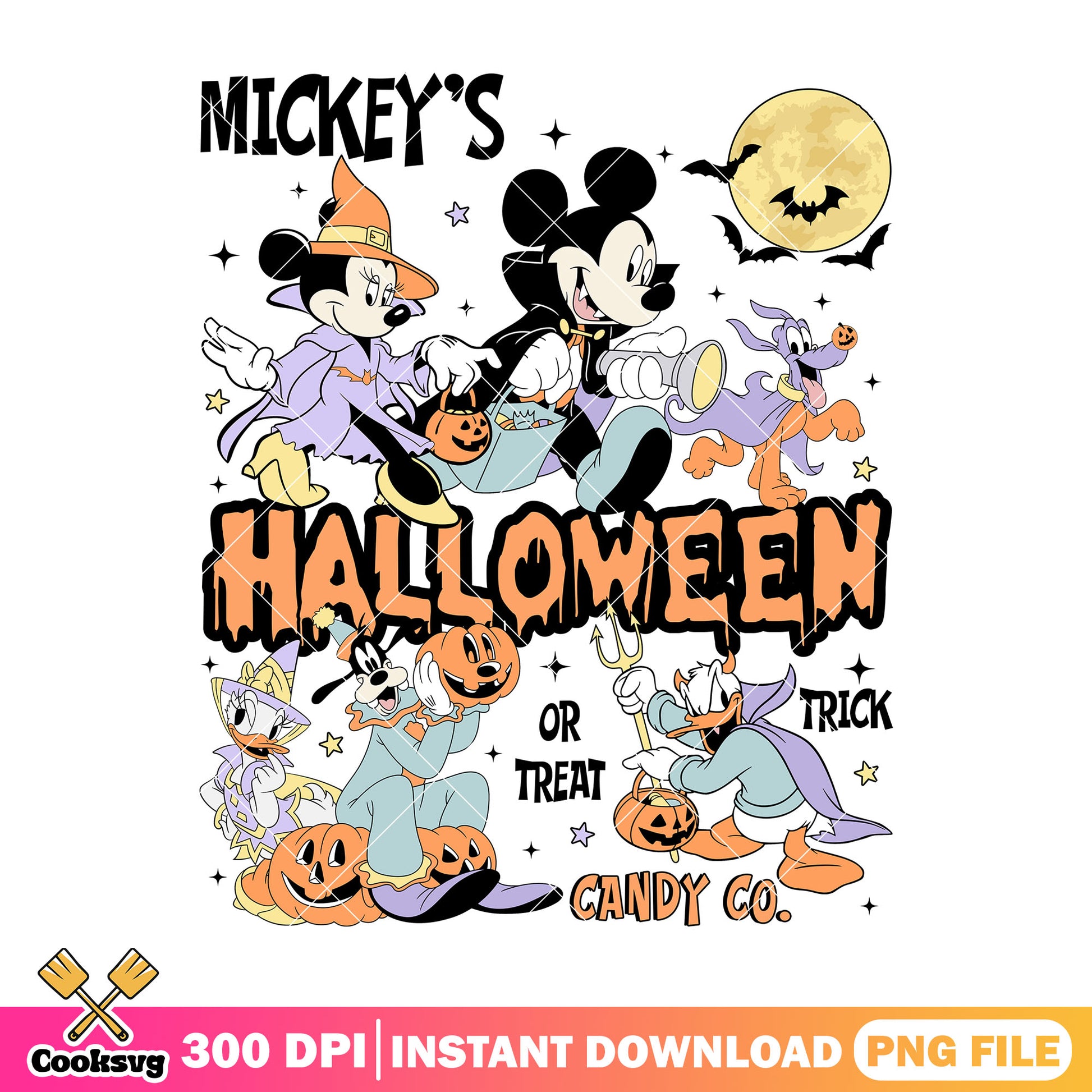Mickey's halloween friends png, mickey art png, halloween drawings png