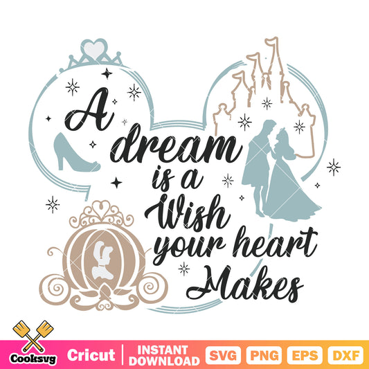 Mickey a dream is a wish svg, disney princess svg, princess quote svg