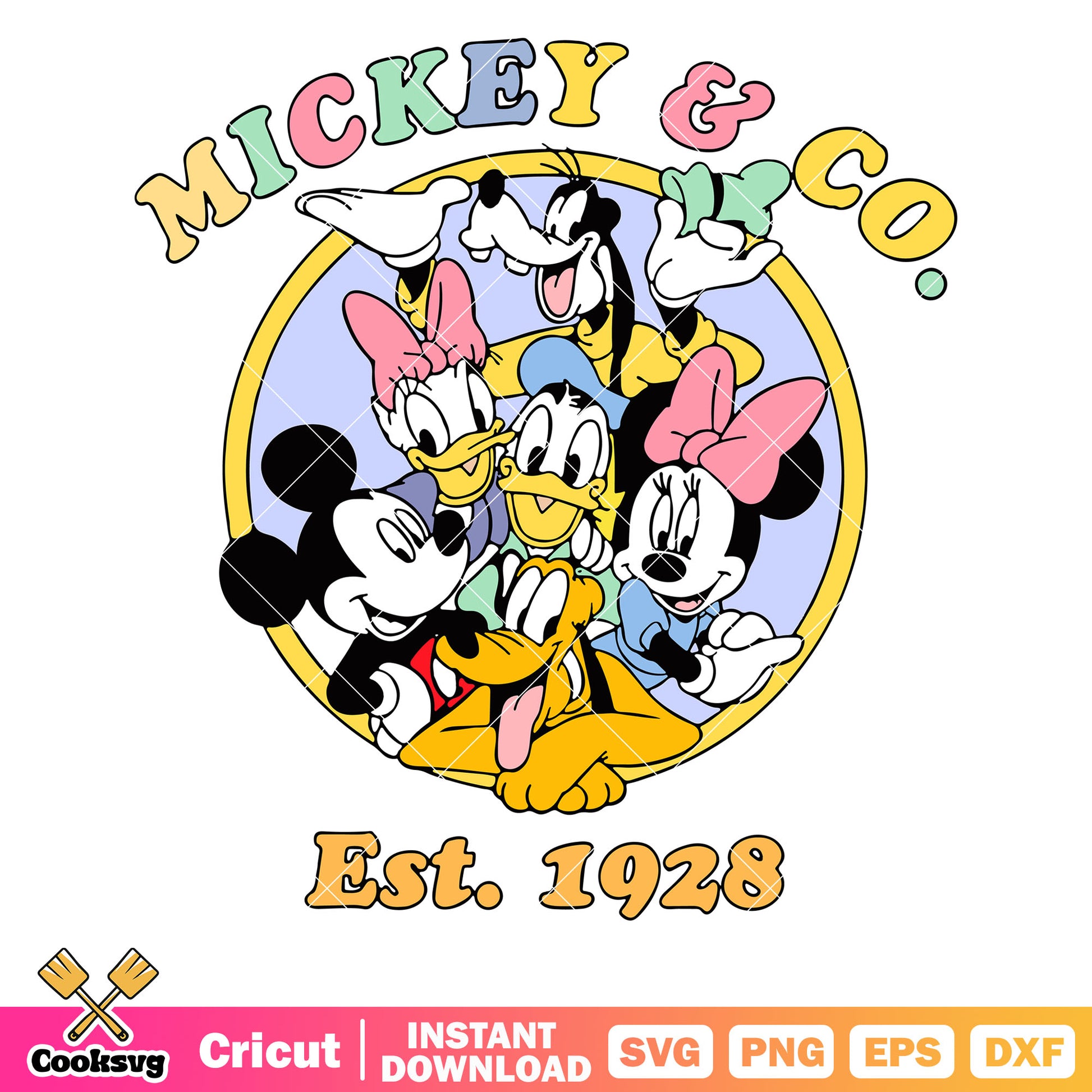 Mickey and co est 1928 svg design, mickey and co svg, mickey and friends