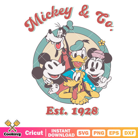 Mickey and co est 1928 vintage svg file, mickey and co svg, mickey and friends