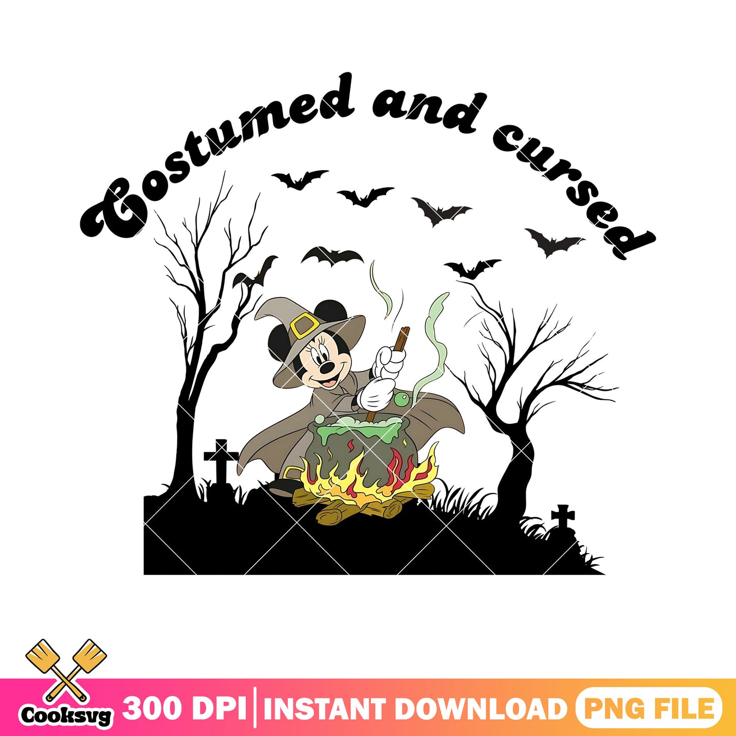 Mickey and culdron png, scary bats png, witch costume png
