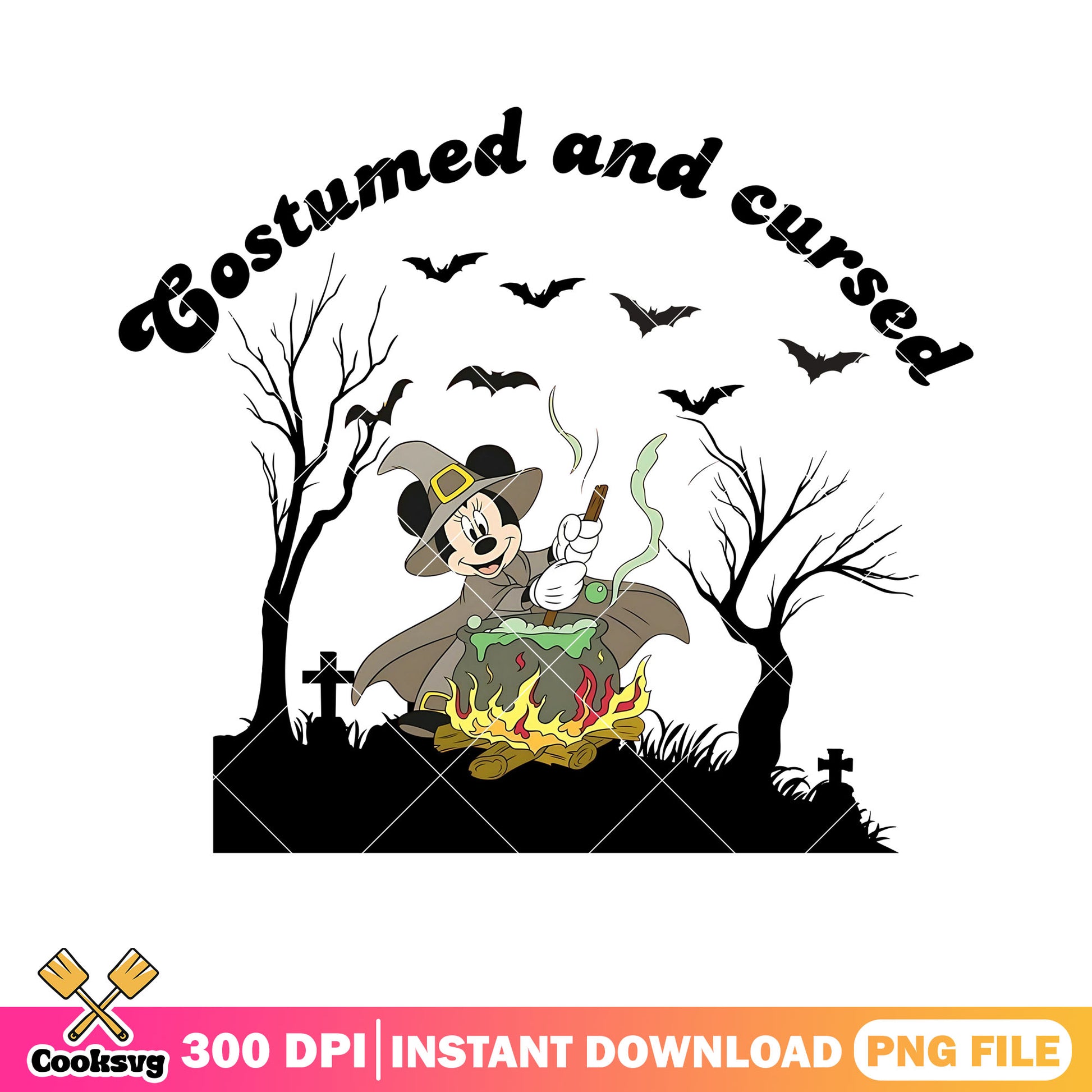 Mickey and culdron png, scary bats png, witch costume png