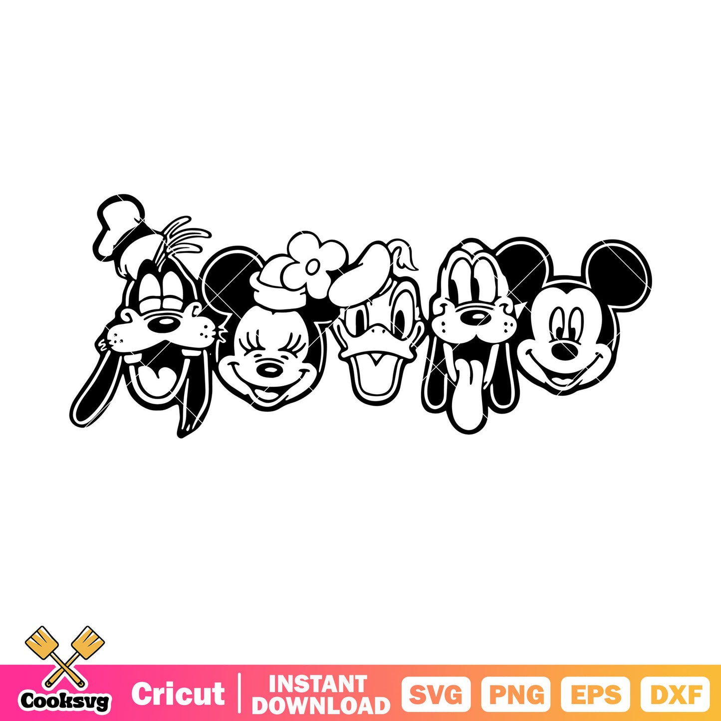 Mickey and friends co outline svg file, mickey and co svg, mickey and friends