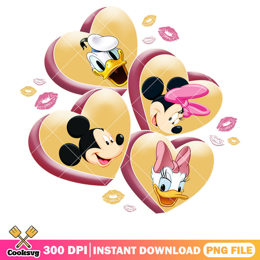 Mickey and friends in love png, mickey valentine png, mickey mouse png