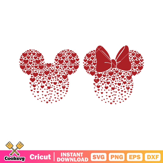 Mickey and minnie love heart svg, mickey mouse valentine svg