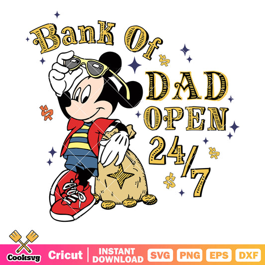 Mickey bank of dad open svg, mickey mouse dad​ svg, disney mickey money​ svg