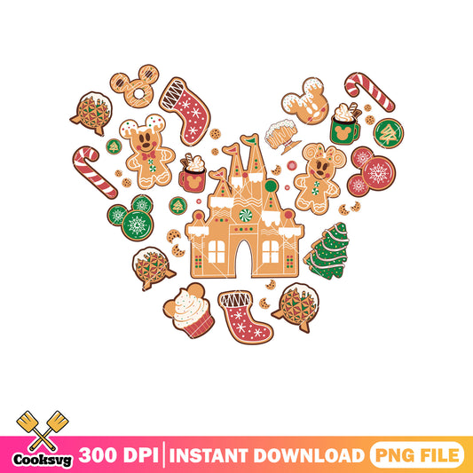 Mickey castle head gingerbread christmas png, mickey castle png, gingerbread man png