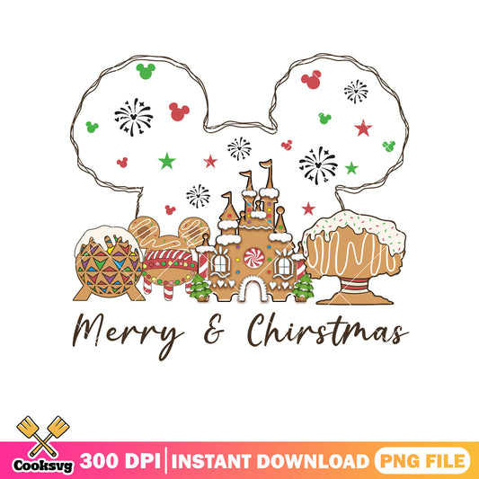 Mickey castle head merry christmas png, mickey gingerbread png