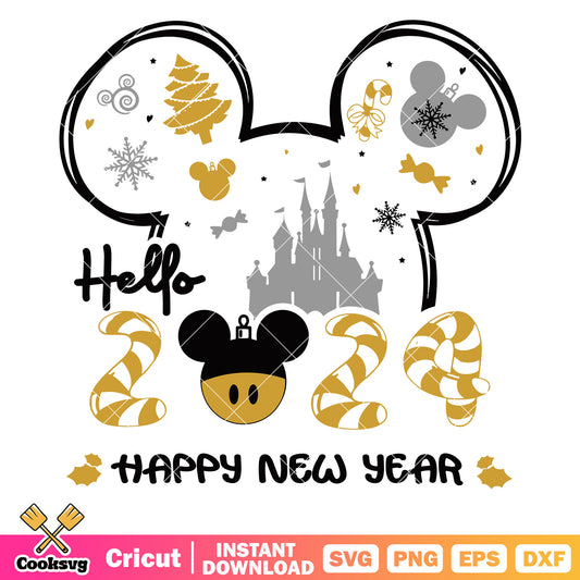 Mickey castle hello 2024 happy new year svg, disney new years​ svg