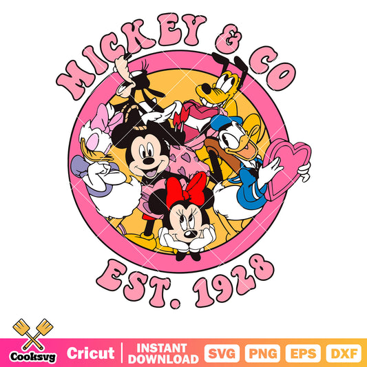 Mickey co friends est 1928 pink vibe svg, mickey friends svg, mickey and co​ svg