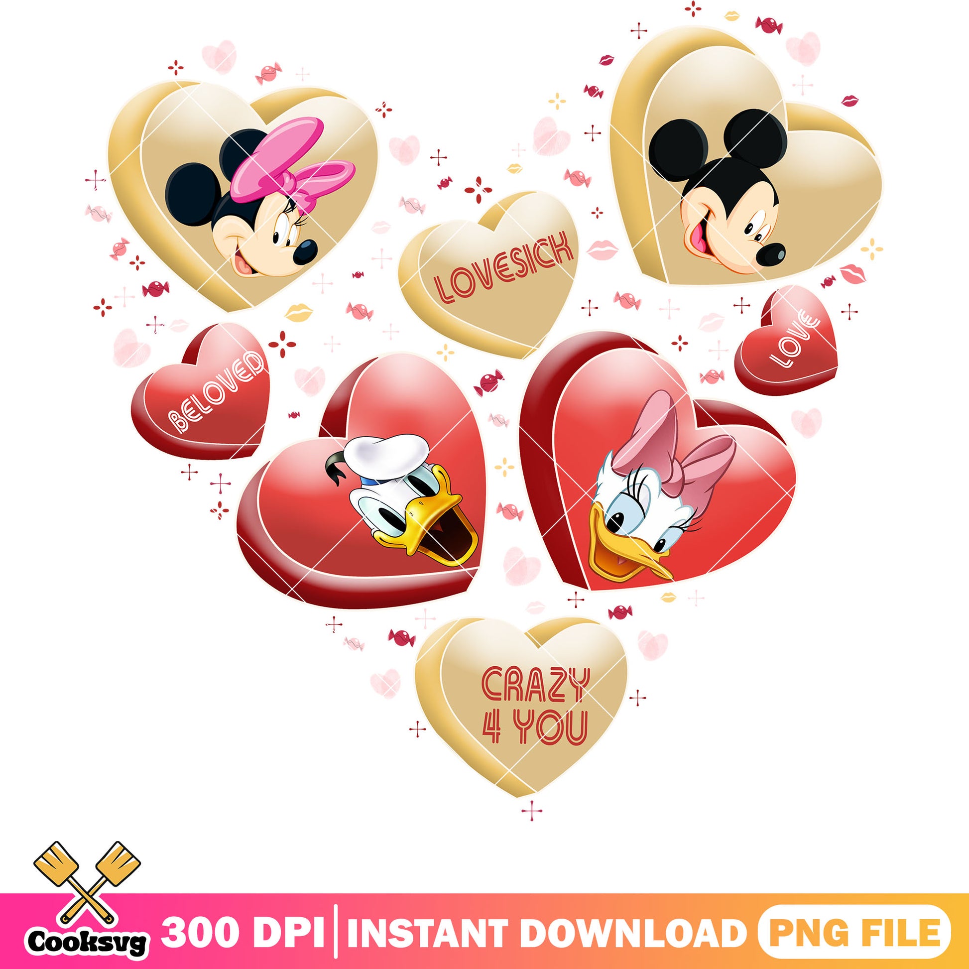 Mickey friends crazy for you png, mickey mouse valentine png