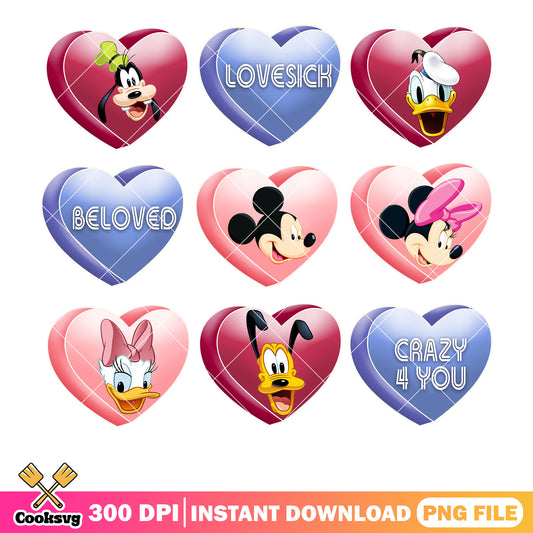 Mickey friends in heart lovesich png, mickey valentine png, mickey mouse png