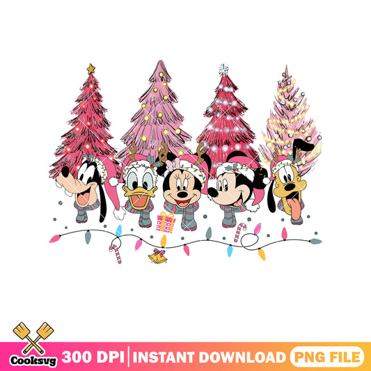 Mickey friends pink christmas tree lights png