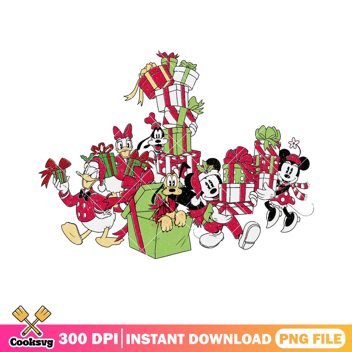 Mickey friends xmas png, pluto the dog png, christmas gifts png