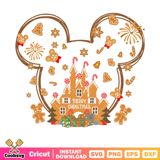 Mickey gingerbread head christmas svg, mickey gingerbread svg