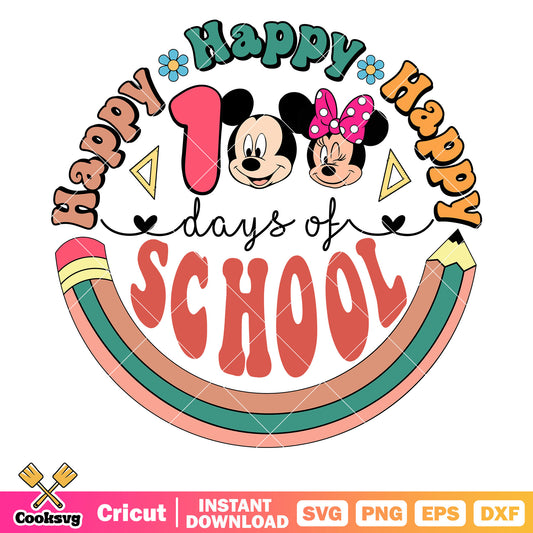 Mickey happy 100 days of school circle svg, back to school svg, mickey head svg